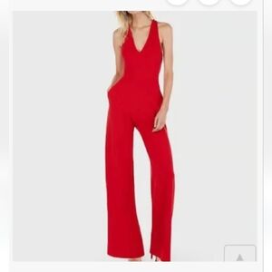Express Red Halter Wide-Leg Jumpsuit